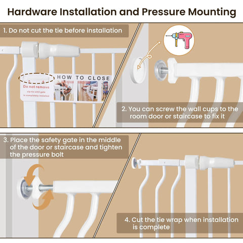 Installation steps for Walk Through Safety Gate For Doorways And Stairs 30 Inch Tall Fits 29.1 To 43.3 Inch Openings Auto Close Hold Open