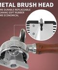 Metal brush head of the Absolute Knockout Electric Portafilter Cleaner And Automatic Espresso Puck Remover showing durability and replaceable parts.