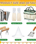 Beekeeping Starter Kit 30 Pcs with bee smoker, organizer tote bag, protective gloves, frame grip, filter bag, cleaning shovel.