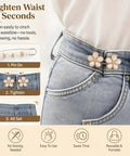 Ditch Tailor Bills And Snag These Pearl Pin Style Waist Tightening Clips For Jeans Dresses And Sweaters with floral design on waistband.