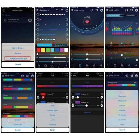 App interface for controlling Lit Multicolor RGBIC Deck Lights With WiFi Control And Music Sync, showing various settings