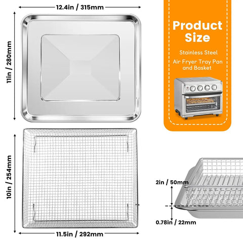 Air Fryer Tray Replacement For TOA-60 TOA-65 TOA-70 Convection Oven, 12.4 X 11 Inch Nonstick Stainless Mesh Basket Wire Rack