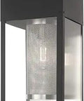 Dope Black Outdoor Wall Lantern With Clear Glass And Stainless Steel Mesh Shade 16 Inch Size For A Sleek Porch Or Patio Vibe Bulbs Not Included