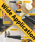 Heavy Duty Brushless Cordless Pop Rivet Gun Pumped With Killer Two Thousand One Hundred Pound Pulling Force For quick auto repair fixes and weekend DIY builds, showing wide application in construction, manufacturing, and home maintenance.