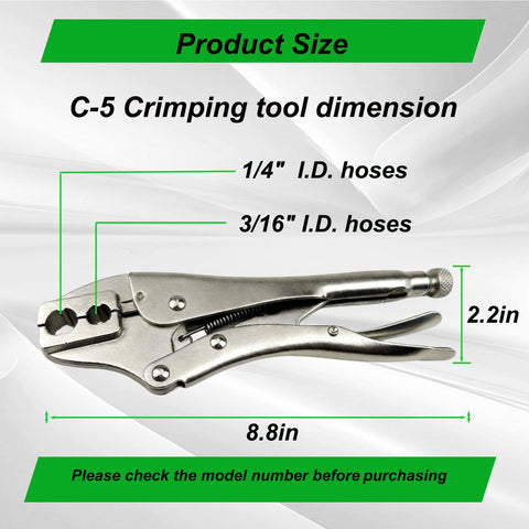 Hose Crimping Tool With Two Dies And Two Openings For One Quarter Inch And Three Sixteenth Inch Hoses, Ferrule Crimp Tool