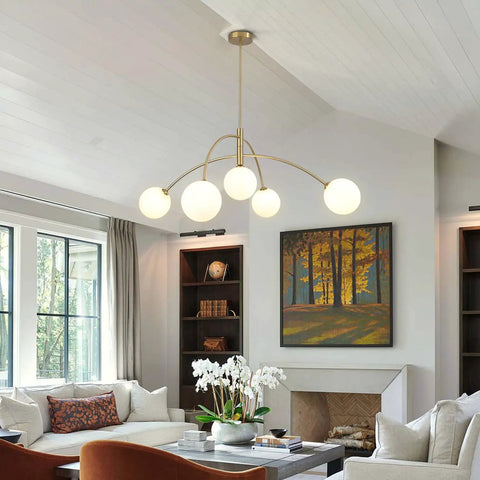 Gold 5-Light Sputnik Ceiling Chandelier With Glass Globe Shades For Dining Room Kitchen And Bedroom in modern living room