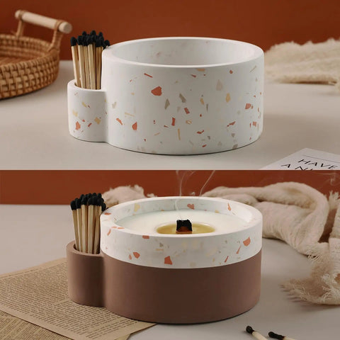 Big Ol Candle Holder Mold for Silicone Resin and Concrete DIY Vessels with match holder and terrazzo design, 15.2oz capacity