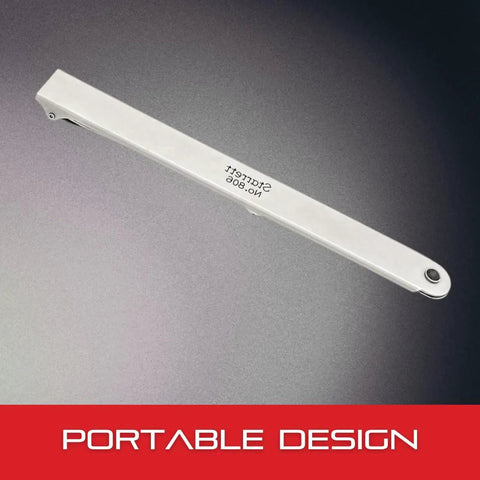 Thickness Gage Holder For Precision Measurement With Dull Nickel Finish Single End Clamp, Model 806, portable design shown.