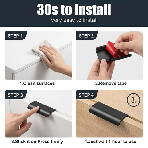 Installation steps for 6 Pack 3 Inch Self Adhesive Cabinet Handles Pulls Matte Black Aluminum Alloy Finger Pulls For Cabinets Peel And Stick