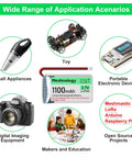 4 Pack 3.7V 1100mAh LiPo Battery With USB Charger Cable 1S Protection Board Micro JST 1.25 Plug applications