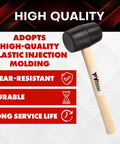 8 Oz Rubber Mallet With Wood Handle For Carpentry And Upholstery shown with plastic injection molded rubber head
