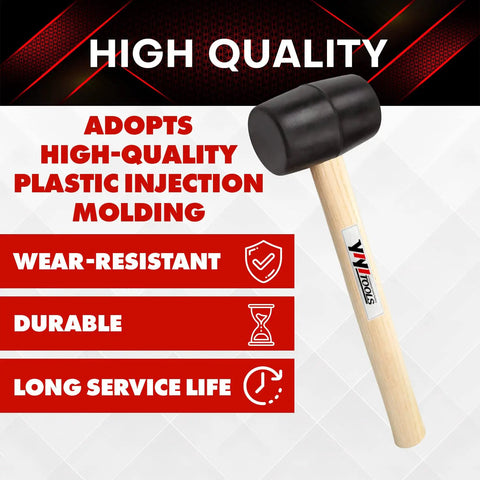 8 Oz Rubber Mallet With Wood Handle For Carpentry And Upholstery shown with plastic injection molded rubber head