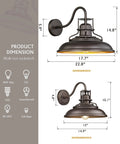 Oil Rubbed Bronze Barn Light Fixture With Hammered Metal Shade Vintage Farmhouse Outdoor Wall Sconce dimensions
