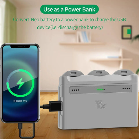 Two Way Charging Hub For Neo Drone Battery Station With Fast Charger Case And Cable, Charges Three Intelligent Flight Batteries In About 42 Minutes, PD65W Power Hub With Battery Pass Through For Goggles And Phones, Dual Charging Modes used as power bank