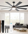 Huge 72 Inch Ceiling Fan With Lights And Remote For Indoor And Outdoor Use, showing 8 wood blades, remote, living room setup