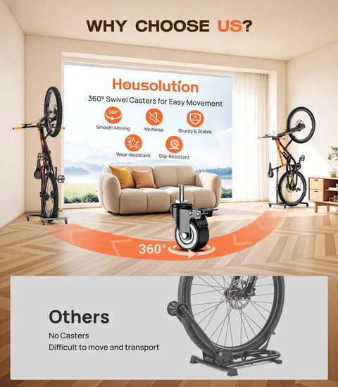 Freestanding Bike Stand With 360 Degree Lockable Wheels, Adjustable Height For Bikes Up To 29 Inches, No Drilling Needed, Holds Up To 80 Lbs