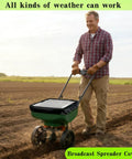 Man using spreader with Spreader Hopper Cover Waterproof Heavy Duty Protection For Lawn And Fertilizer Spreaders in field