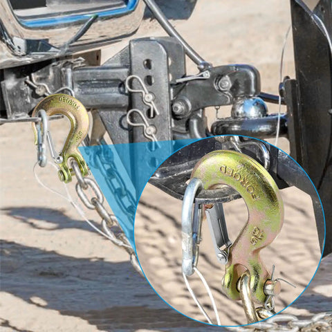 5/16 Chain Hook With Safety Latch Heavy Duty Clevis Slip Hook Grade 70 Forged Steel 14,000 Lbs Capacity Ideal For Towing, Rigging, And Industrial Construction Projects on trailer chain