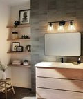 Farmhouse Modern Vanity Light Fixture Matte Black Rustic Wall Sconce for Bathroom with curved silhouette above mirror cabinet