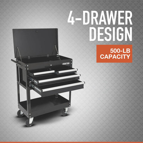 Top Shelf Heavy Duty Mobile Tool Chest With Ultra Smooth Slide Top Lid And Four Secure Locking Drawers Rugged Powder Coated Steel Tool Cart On Wheels For Serious Crews And Weekend Warrior Vibes