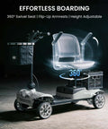 Go-To Long Range Folding Mobility Scooter for Seniors and Adults, 28.5 Mile Electric Power Ride, 360-degree swivel seat, silver.