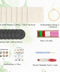 Six Piece Punch Needle Coaster Kit Set For Beginners And Adults with yarns, hoop, monk's cloth, felt, needle, and instructions.