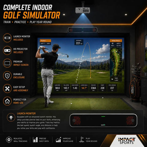 All In One Indoor Golf Simulator Bundle With Durable Enclosure Launch Monitor And Projector For Home Use Spacious 12 Ft 3 In