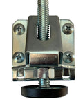 Beefy Heavy Duty Leveler Legs With Lock Nuts Built Like A Tank Adjustable Leveling Feet For Furniture Cabinets And Workbench close-up view of metal leveler with threaded rod.