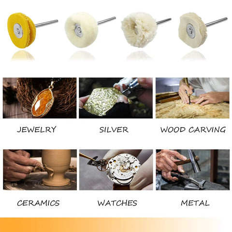 Go-To 10 Piece 1/8 Inch Cotton Polishing Buffing Wheel Set For Dremel Rotary Tool images of jewelry, silver, ceramics, watches