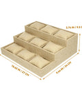 Slick Nine Grid Linen Watch Organizer Tray With Snug Padded Pillows to Keep Your Timepieces And Bling Tidy And Secure On Any Dresser Or Vanity Countertop, measuring 10.62 x 9.44 x 3.74 inches.