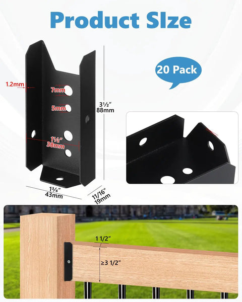 Heavy Duty 2x4 Fence Bracket Set For Wood Rails And Deck Railings 20 Pack Black 2x4 Post Brackets 1mm Thick 18 Gauge Screws Not Included Built Tough Steel For Long Lasting Outdoor Use