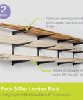 Heavy Duty Wood And Lumber Storage Rack Two Pack Holds Up To 960 Lbs Wall Mounted Steel Shelving For Garage Basement And Pantry