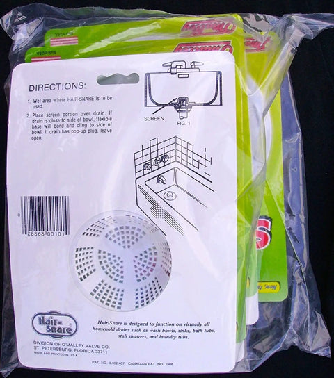 Hella Effective Universal Hair Catcher And Drain Cover Strainer Stops Sink Shower Tub Clogs Dead In Its Tracks Saves Contact Lenses And Jewelry Keeps Pipes Smooth White Two Pack package with illustrated instructions and a silicone drain strainer.