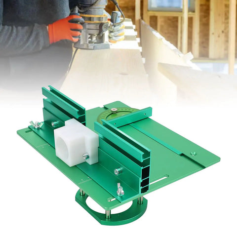 Built Thick As A Brick Router Lift With Bulletproof Table Insert for smooth setups on a woodworking bench.