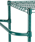 Close-up view of adjustable rack on Slick Rolling Heavy Duty Two Shelf Utility Cart In Poly Green for smooth inventory management.