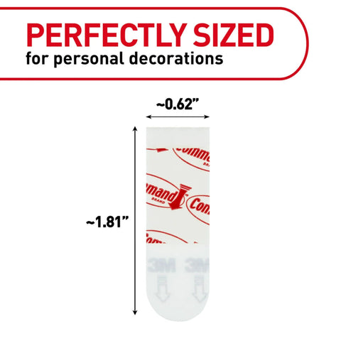 Dimensions of Poster Strips 64 Count Damage Free Hanging Adhesive, showing size 0.62x1.81 inches, ideal for Christmas decorations.
