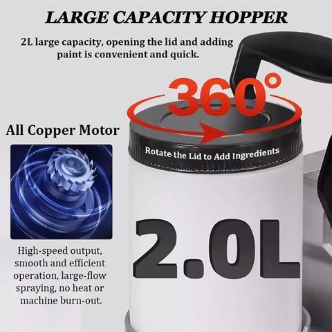 Heavy Duty Airless Paint Sprayer With Adjustable Pressure Control Portable Hose Wall Spray Gun 2 Liter Tank large capacity hopper