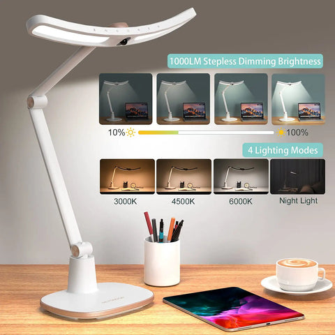 E Reading LED Desk Lamp With Monitor Sensor Touch Control Auto Dimming Swing Arm Eye Caring for home office desk setup