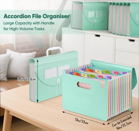 Slick 13 Pocket Accordion Expanding File Folder Crafted From Eco Friendly Wheat Straw Bpa Free Document Organizer with handle