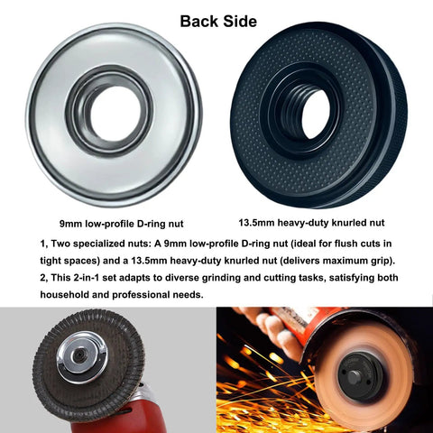 Two Pack 5/8-11 Angle Grinder Flange Nuts With No-Fuss Quick Release Self Locking Knurled Arbor Nut And Silver D Ring