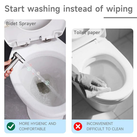 Comparison of bidet sprayer and toilet paper usage for hygiene with Handheld Bidet Sprayer With Built In Filter And Adjustable Water Pressure.