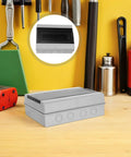 Solid Outdoor Waterproof Electrical Enclosure Box With Reinforced Ps Structure And Breaker Panel Cover on a workbench.