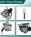 GY6 150Cc Carburetor 26mm Intake for scooter go kart with multi-view display of various angles and components