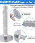 Elevator bolts set, zinc-plated, 1/4-20 x 2 in, flat-head, 10-piece