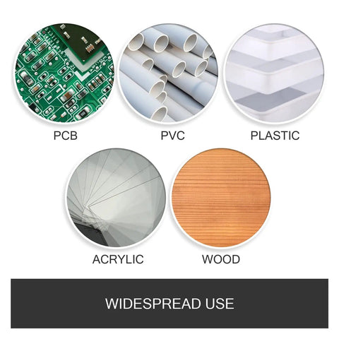 Materials cut by Beefy 3 Axis 3040 CNC Router Engraver With USB Port ER11 500W for woodworking DIY, including PCB, PVC, acrylic.