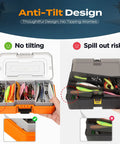 All-In-One Fishing Lures Kit With Tackle Box And 373-Piece Gear Set, Ready-To-Use Tackle Included showing anti-tilt design