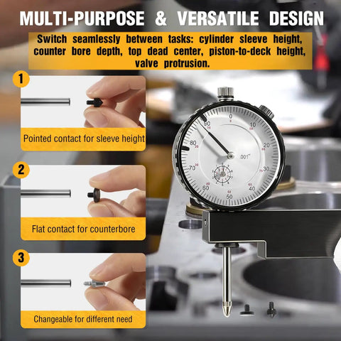Pro Grade Diesel Engine Sleeve Height And Counter Bore Gauge With 0 To 1 Inch Range, 0.001 Inch Graduation And 0 To 100 Reading