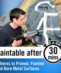 Man applying Go-To Paintable Polyurethane Seam Sealer For Auto Body Gaps And Welds, Flexible Joint Filler For Bare And Painted Metal