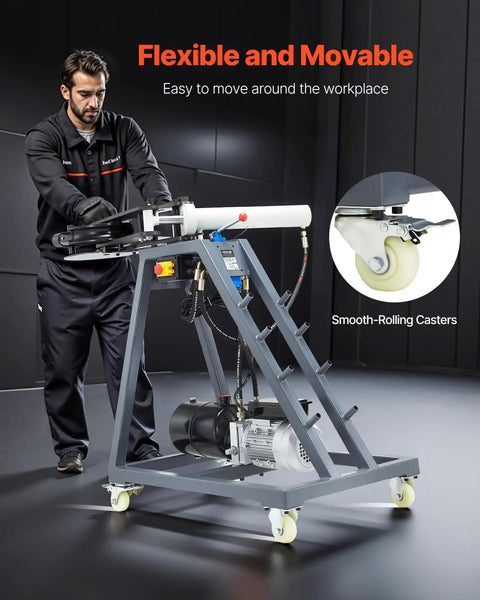 Side view of Beast Electric Tube Bender For Home Garage 750W Pipe Bending Machine with casters for easy mobility