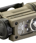 Sidewinder 55 Lumen Compact II Military Flashlight with Helmet Mount, shown in Coyote finish, includes multiple LEDs.